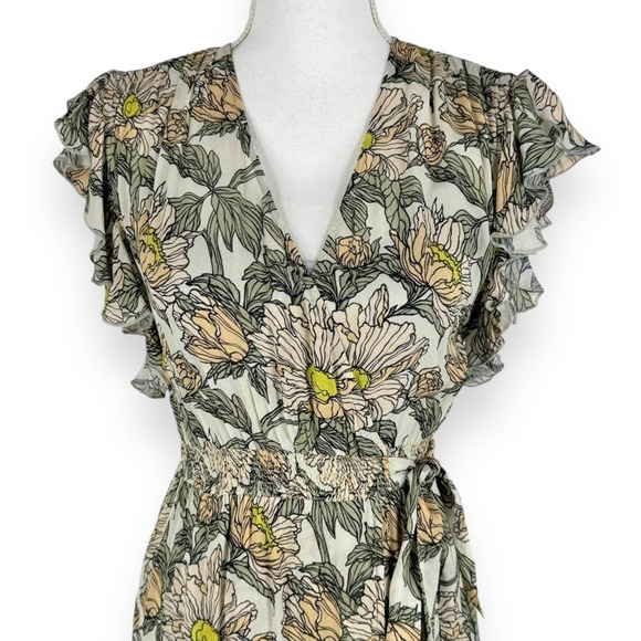 Anthropologie Blank London Dress Womens XS Gray Floral Flounce Maxi Wrap - Picture 3 of 14